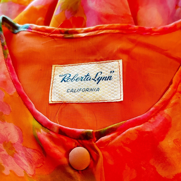 Vintage Roberta Lynn Long Robe, Housecoat L/XL Orange Pink - Picture 6 of 11